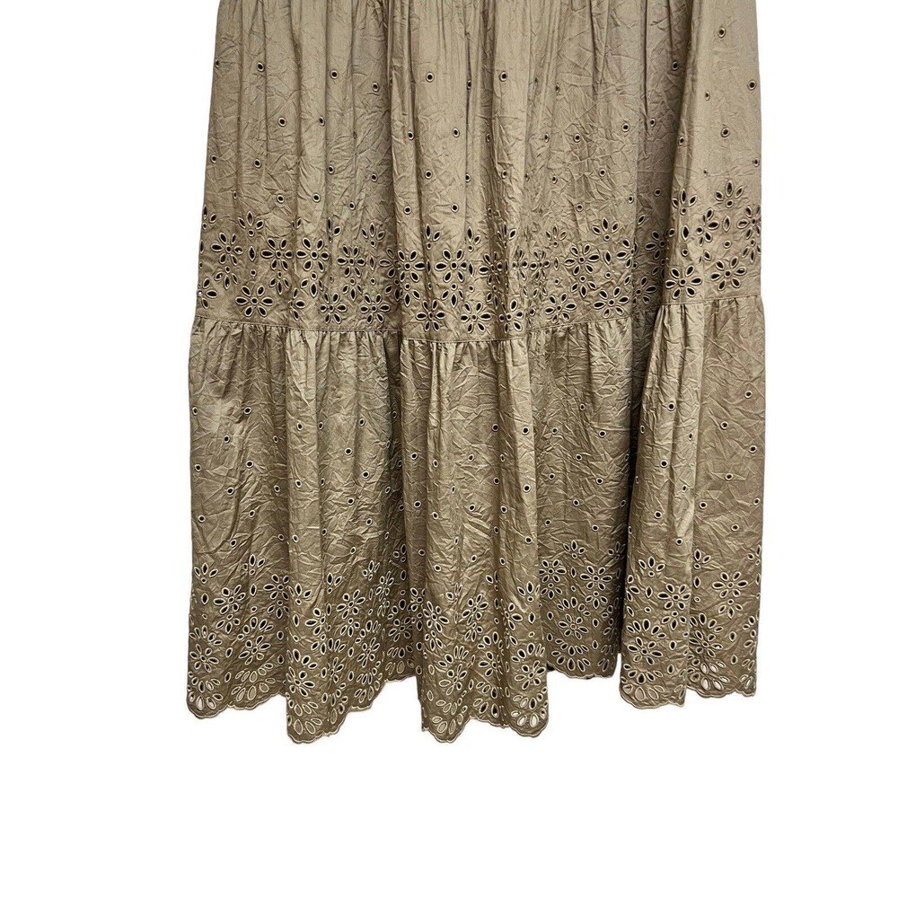 Coach Broderie Anglaise‎ Long Skirt In Organic Cotton Dark Olive Women’s Size 6 - Picture 6 of 11